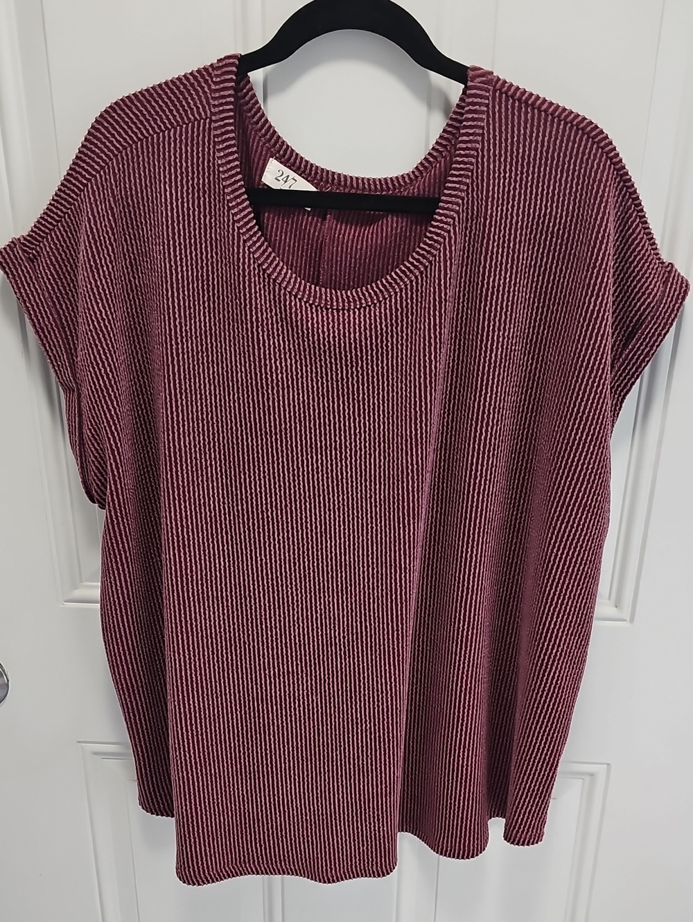Maurices Relaxed Ribbed Short Sleeve Tee in Burgundy by 24/7